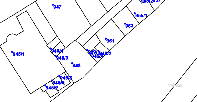 Parcela st. 949/2 v KÚ Podbořany, Katastrální mapa