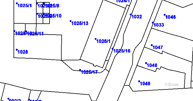 Parcela st. 1027/1 v KÚ Podbořany, Katastrální mapa