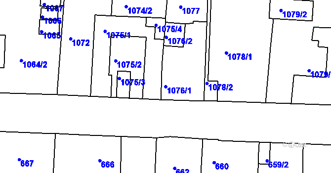 Parcela st. 1076/1 v KÚ Podbořany, Katastrální mapa