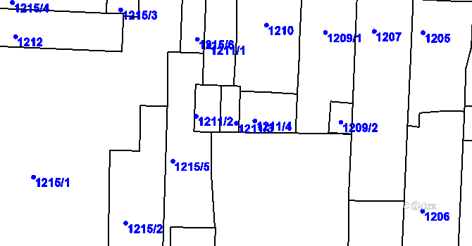Parcela st. 1211/3 v KÚ Podbořany, Katastrální mapa