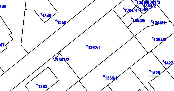 Parcela st. 1362/1 v KÚ Podbořany, Katastrální mapa