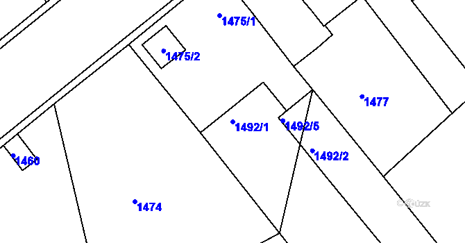 Parcela st. 1492/1 v KÚ Podbořany, Katastrální mapa