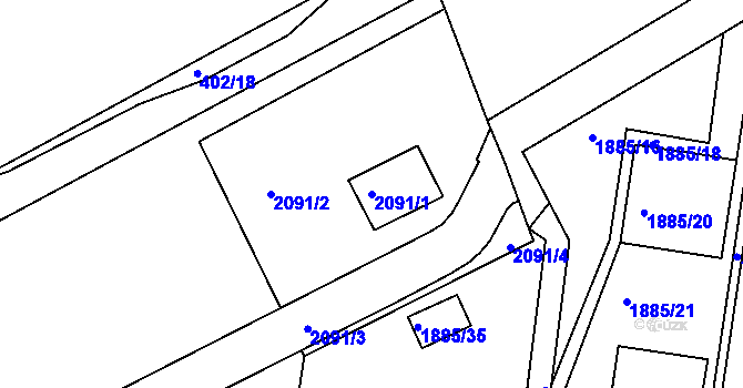 Parcela st. 2091/1 v KÚ Podbořany, Katastrální mapa