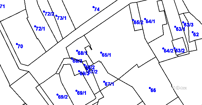 Parcela st. 65/1 v KÚ Podbořany, Katastrální mapa