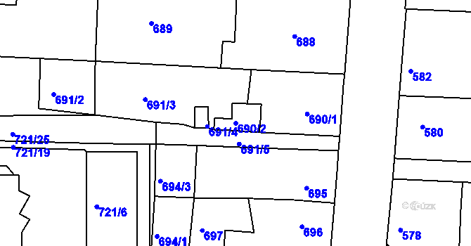 Parcela st. 690/2 v KÚ Podbořany, Katastrální mapa