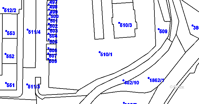 Parcela st. 510/1 v KÚ Podbořany, Katastrální mapa