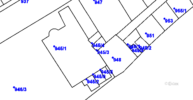 Parcela st. 945/3 v KÚ Podbořany, Katastrální mapa