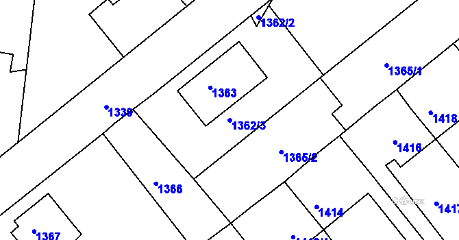 Parcela st. 1362/3 v KÚ Podbořany, Katastrální mapa