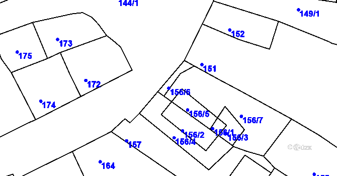Parcela st. 156/6 v KÚ Podbořany, Katastrální mapa