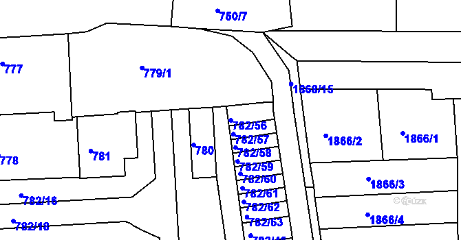 Parcela st. 782/56 v KÚ Podbořany, Katastrální mapa