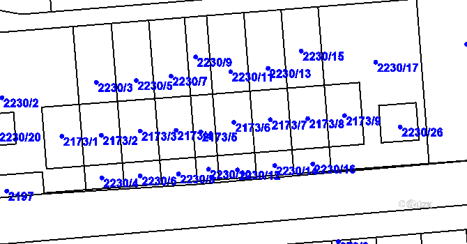 Parcela st. 2173/6 v KÚ Podbořany, Katastrální mapa