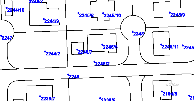 Parcela st. 2245/1 v KÚ Podbořany, Katastrální mapa