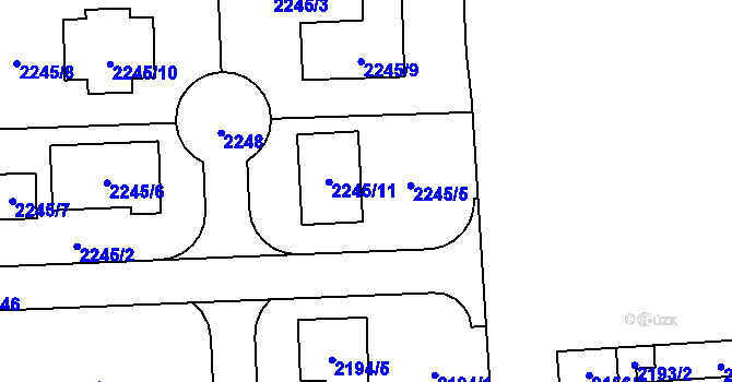 Parcela st. 2245/4 v KÚ Podbořany, Katastrální mapa