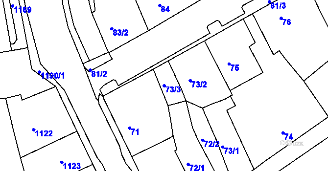 Parcela st. 73/3 v KÚ Podbořany, Katastrální mapa