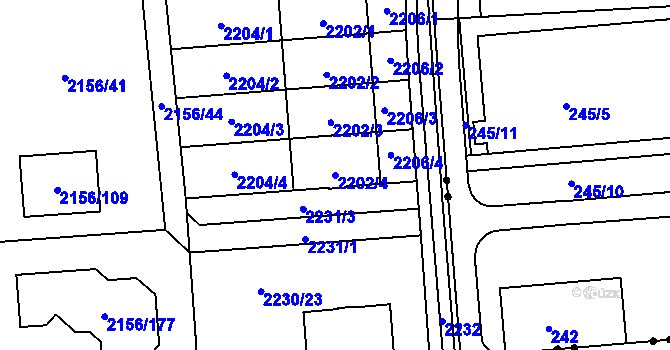 Parcela st. 2202/4 v KÚ Podbořany, Katastrální mapa