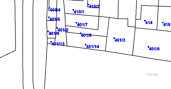 Parcela st. 401/14 v KÚ Podbořany, Katastrální mapa