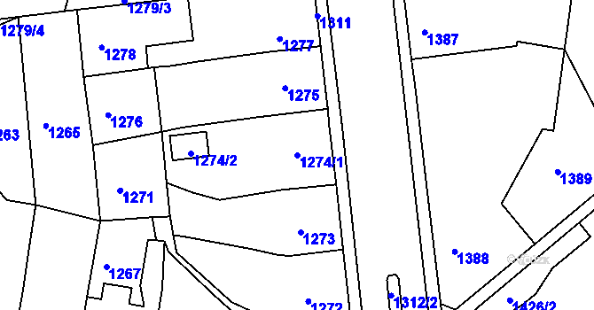 Parcela st. 1274/1 v KÚ Podbořany, Katastrální mapa