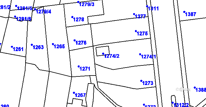 Parcela st. 1274/2 v KÚ Podbořany, Katastrální mapa