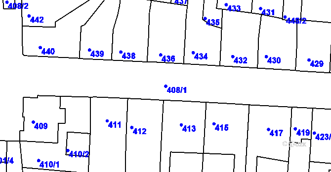 Parcela st. 408/1 v KÚ Podbořany, Katastrální mapa