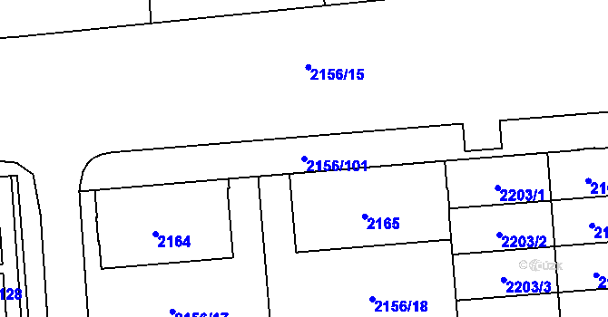Parcela st. 2156/101 v KÚ Podbořany, Katastrální mapa