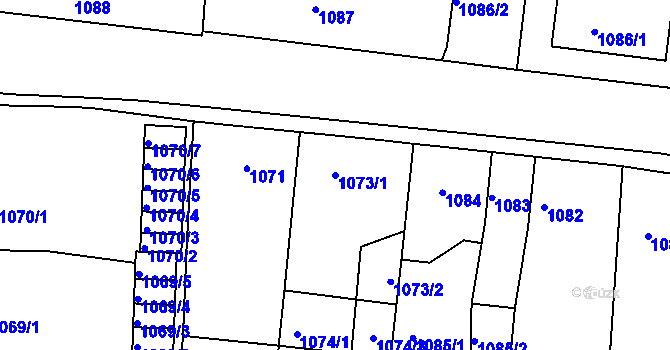 Parcela st. 1073/1 v KÚ Podbořany, Katastrální mapa