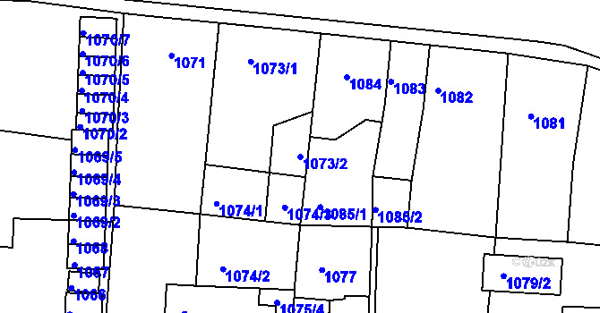 Parcela st. 1073/2 v KÚ Podbořany, Katastrální mapa