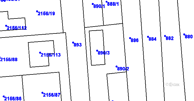 Parcela st. 890/3 v KÚ Podbořany, Katastrální mapa