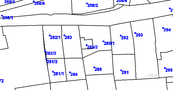 Parcela st. 285/2 v KÚ Podbořany, Katastrální mapa