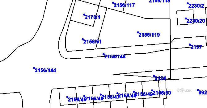 Parcela st. 2156/148 v KÚ Podbořany, Katastrální mapa