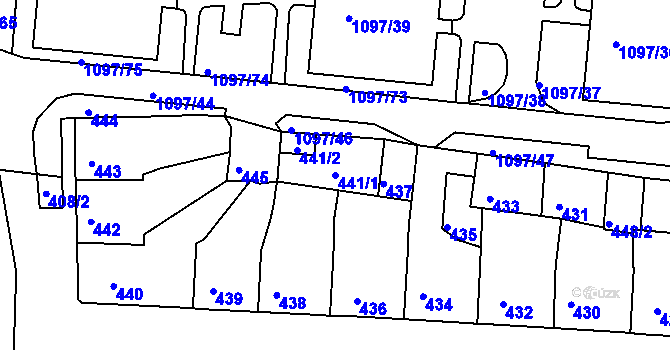 Parcela st. 441/1 v KÚ Podbořany, Katastrální mapa