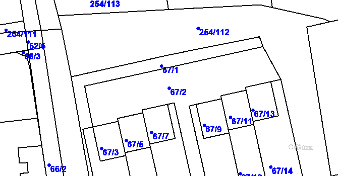 Parcela st. 67/2 v KÚ Hlubany, Katastrální mapa