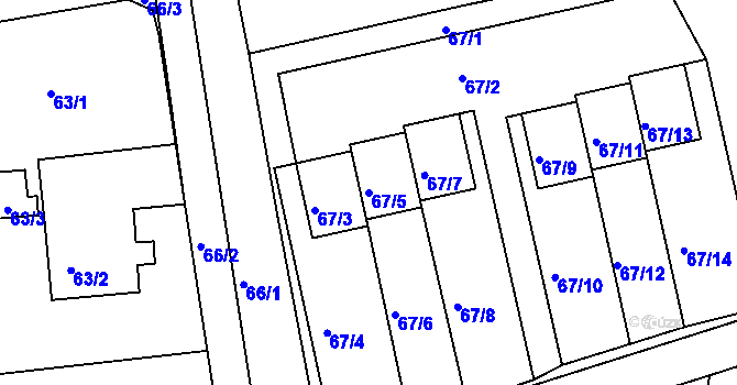 Parcela st. 67/5 v KÚ Hlubany, Katastrální mapa