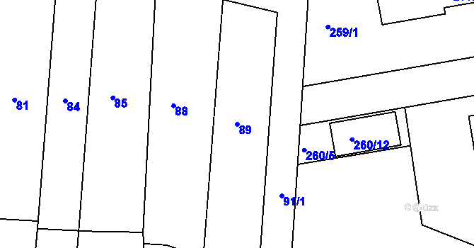 Parcela st. 89 v KÚ Hlubany, Katastrální mapa
