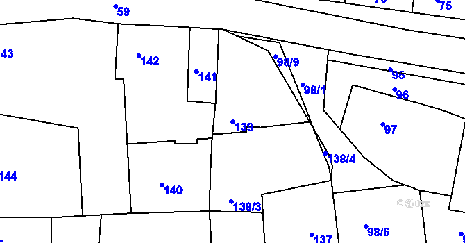 Parcela st. 139 v KÚ Hlubany, Katastrální mapa