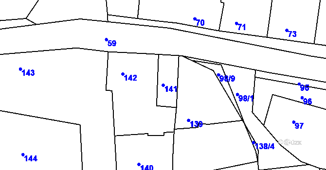 Parcela st. 141 v KÚ Hlubany, Katastrální mapa