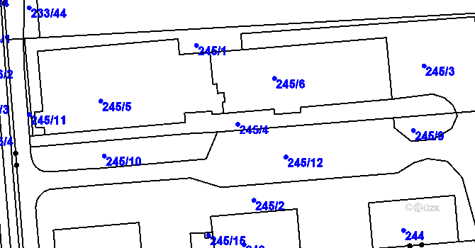 Parcela st. 245/4 v KÚ Hlubany, Katastrální mapa