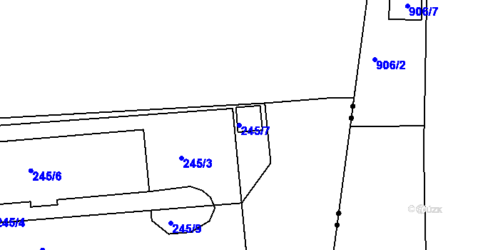 Parcela st. 245/7 v KÚ Hlubany, Katastrální mapa