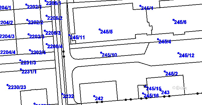 Parcela st. 245/10 v KÚ Hlubany, Katastrální mapa