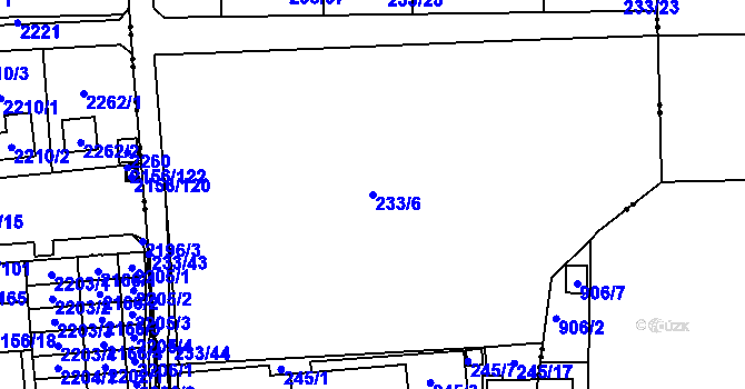 Parcela st. 233/6 v KÚ Hlubany, Katastrální mapa