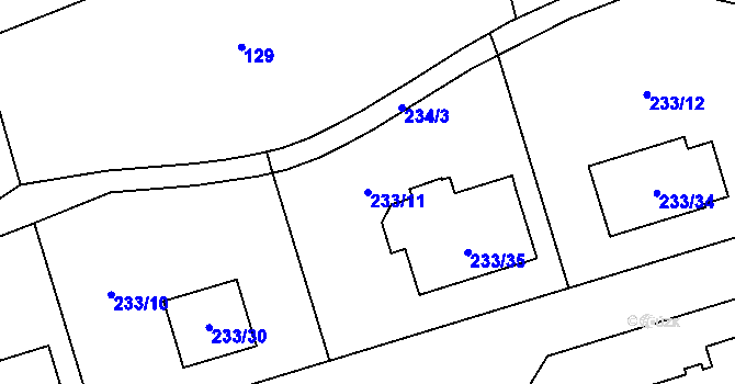 Parcela st. 233/11 v KÚ Hlubany, Katastrální mapa