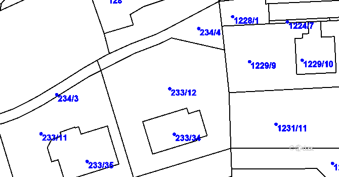Parcela st. 233/12 v KÚ Hlubany, Katastrální mapa