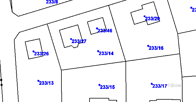 Parcela st. 233/14 v KÚ Hlubany, Katastrální mapa
