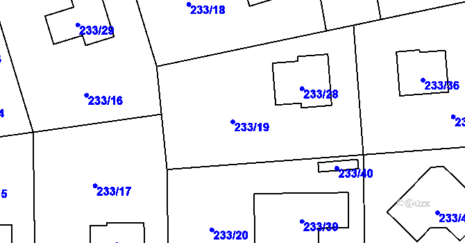 Parcela st. 233/19 v KÚ Hlubany, Katastrální mapa