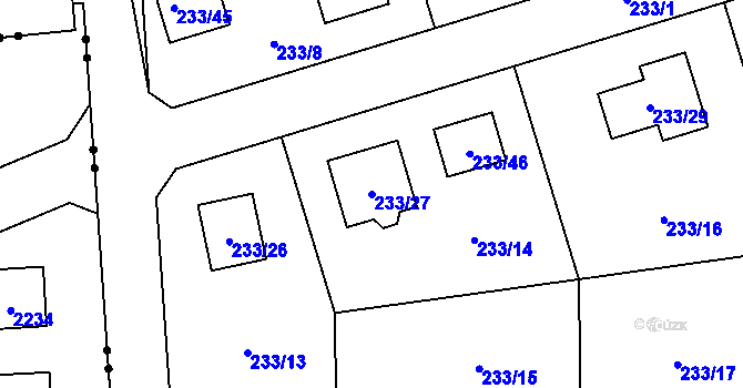Parcela st. 233/27 v KÚ Hlubany, Katastrální mapa
