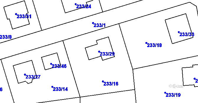 Parcela st. 233/29 v KÚ Hlubany, Katastrální mapa