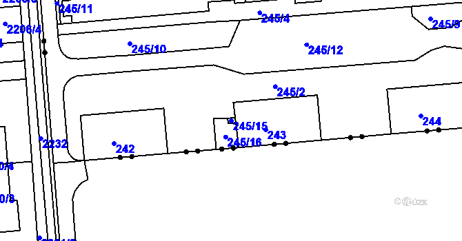 Parcela st. 245/15 v KÚ Hlubany, Katastrální mapa