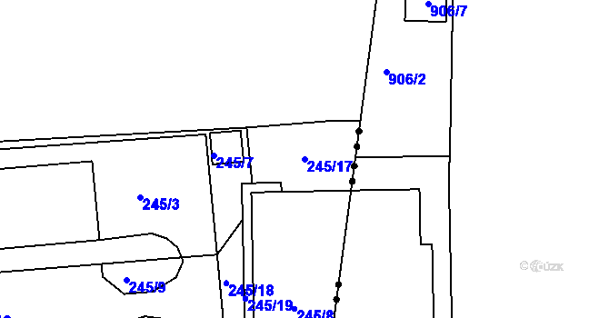 Parcela st. 245/17 v KÚ Hlubany, Katastrální mapa