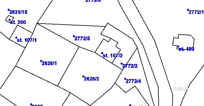 Parcela st. 107/2 v KÚ Valov, Katastrální mapa