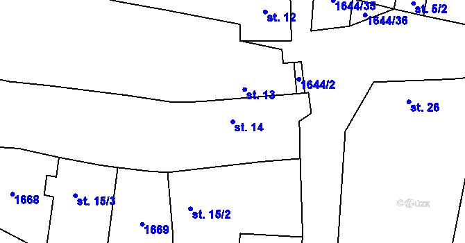 Parcela st. 14 v KÚ Brníkov, Katastrální mapa