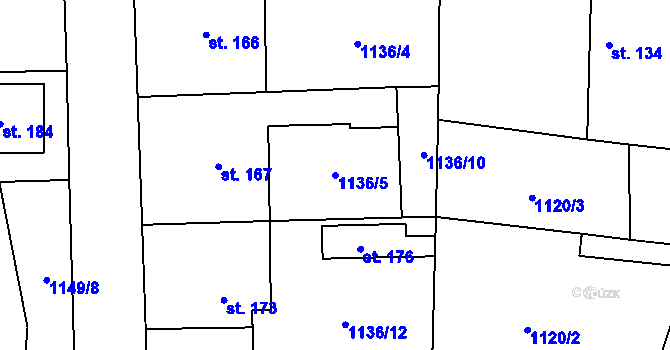 Parcela st. 1136/5 v KÚ Brníkov, Katastrální mapa